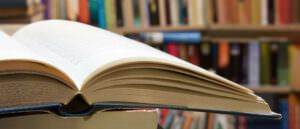 Stack of books at a library